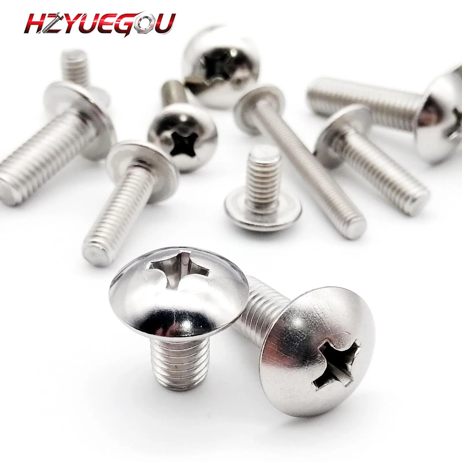 HZYUEGOU M2 M2.5 M3 M4 M5 M6 304 A2-70 Edelstahl JISB1111T Phillips Flachkopfschraube mit großem runden Kreuzkopf L=3-50mm