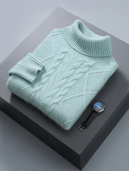 Maglione di cashmere a collo alto da uomo Autunno Inverno Pullover spesso 100% visone Maglieria di cashmere Cavo di lavoro casual caldo Top 1