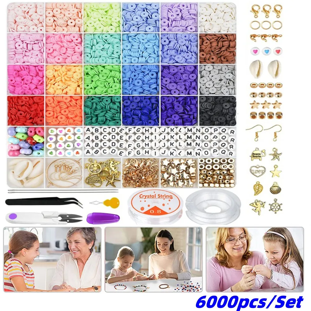 6000PcsPolymerClayBeadsBoxSetwithToolsAlphabetBeadsfor