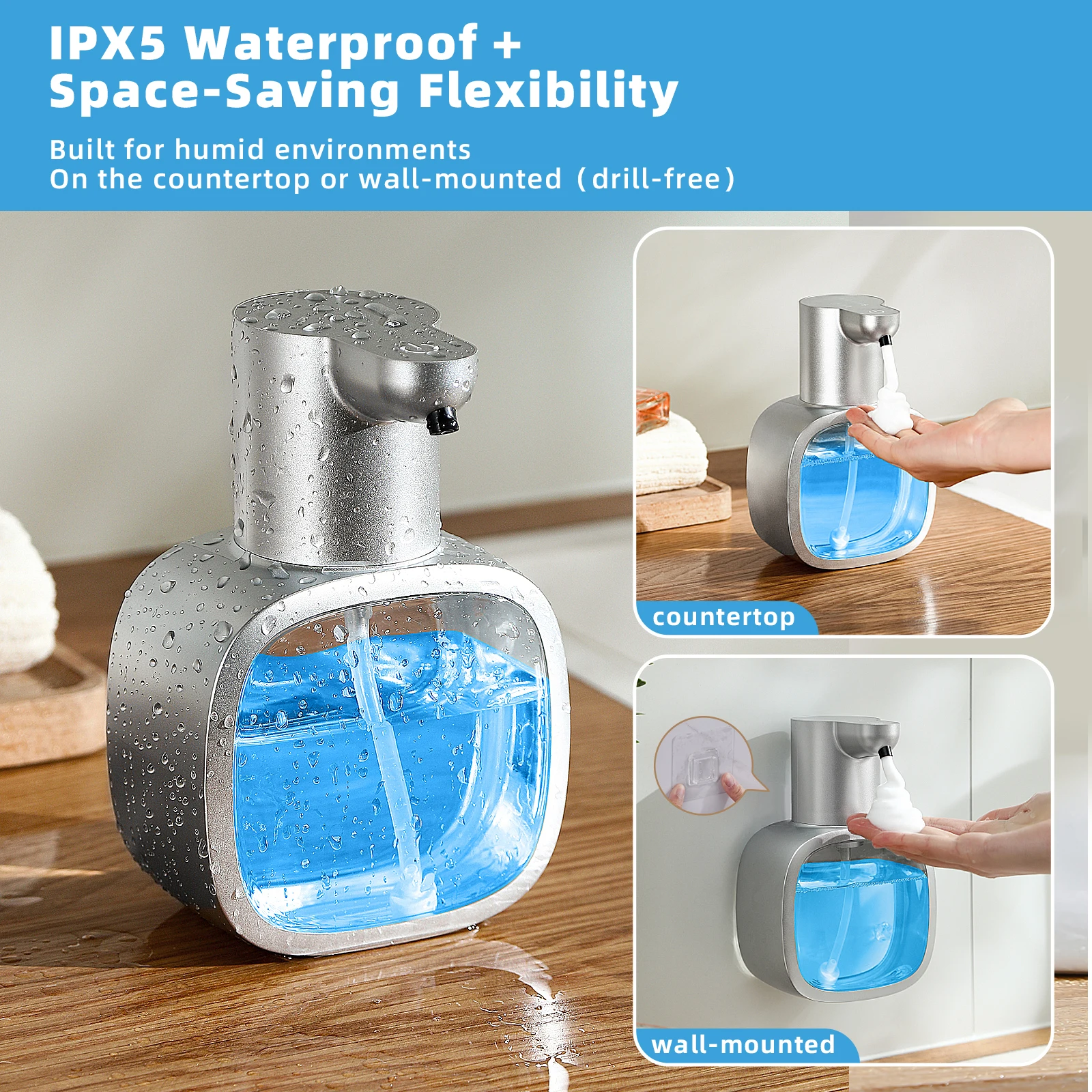 New Wall Mounted Automatic Soap Dispenser Foam Smart Hand Washing Machine 500ml Liquid Rechargeable Bathroom Induction Sensor - Image 3