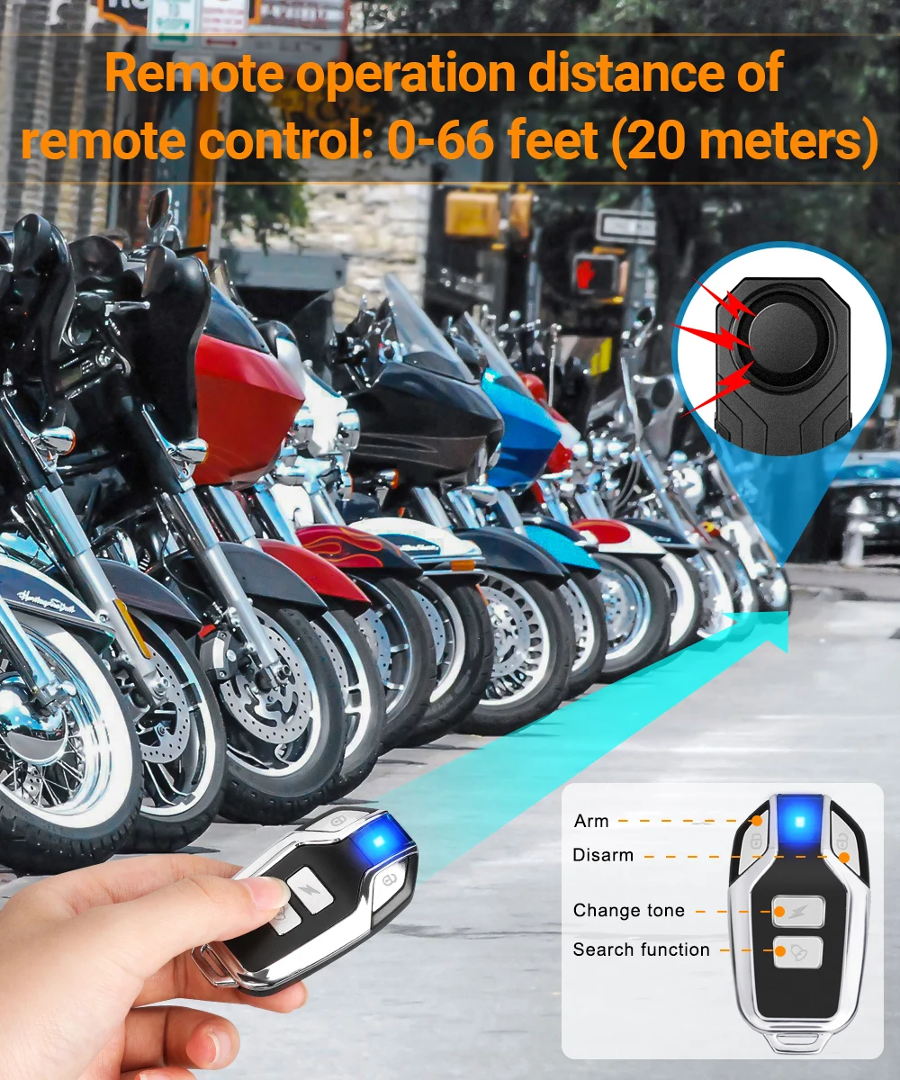 Motorcycle alarm,bike alarm,wireless vibration alarm,anti theft alarm Powstation Motorcycle Bike Alarm Wireless Remote Control Vibration Sensor Anti-theft 113dB Loud Waterproof Security Bike Alarm