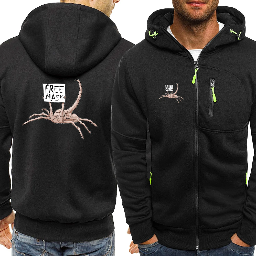 

Alien Face Hugger Free Mask Printed Mens Hoodies Loose Zipper Sweatshirt Pocket Zip Up Clothing Autumn New Men Hoodie