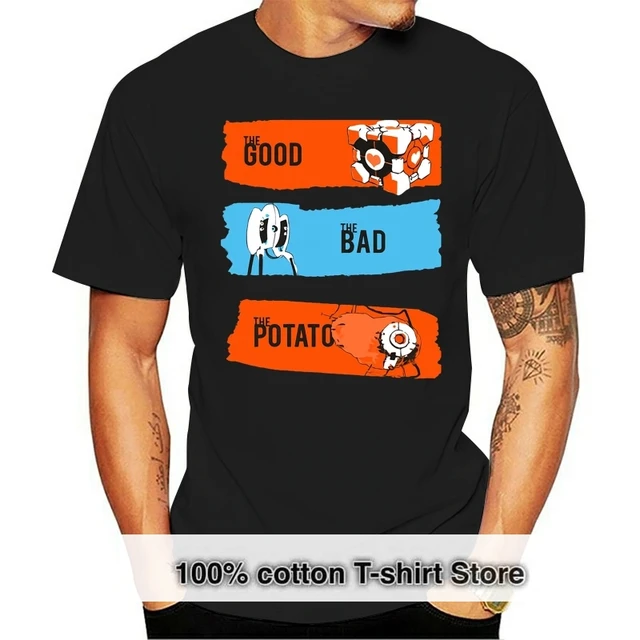 Iyi kötü patates T SHIRT erkekler oyunu Portal 2 T-shirt erkekler kısa  kollu mektup çizgili Tees giysi - AliExpress