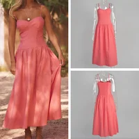 Summer 2026 Trending Cotton Slip Dress Smocked Bodycon Dress with Removable Bra, Tank Maxi Dress