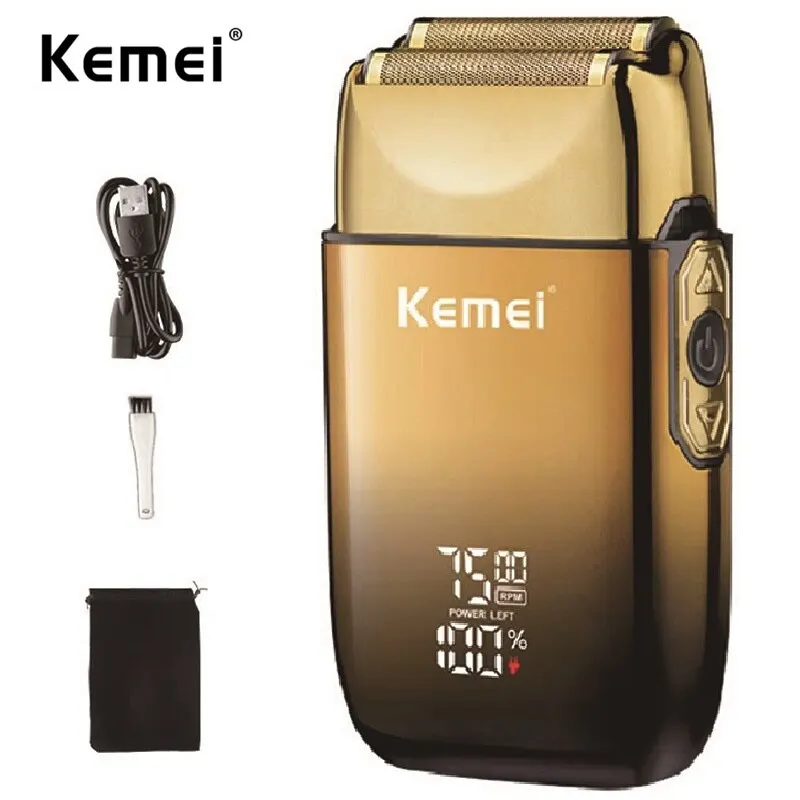 Kemei Electric Razors All-Metal Housing LCD Display Cordless USB Rechargeable with Beard Trimmer