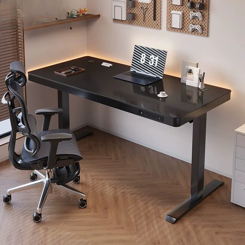 Minimally Modern Tempered Glass Computer Table Desktop Home Office Desk Bedroom Desk Storage with Drawers Gaming Table