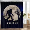 Funny Bigfoot Sasquatch Shower Curtain, Full Moon Starry Sky Bathroom Curtains Set Waterproof Polyester Bathtub Bathroom Decor 1