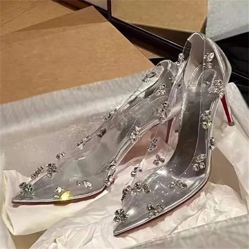 

Туфли женские прозрачные на высоком каблуке, ПВХ, заостренный носок, тонкий каблук, свадебная обувь, брендовый дизайн