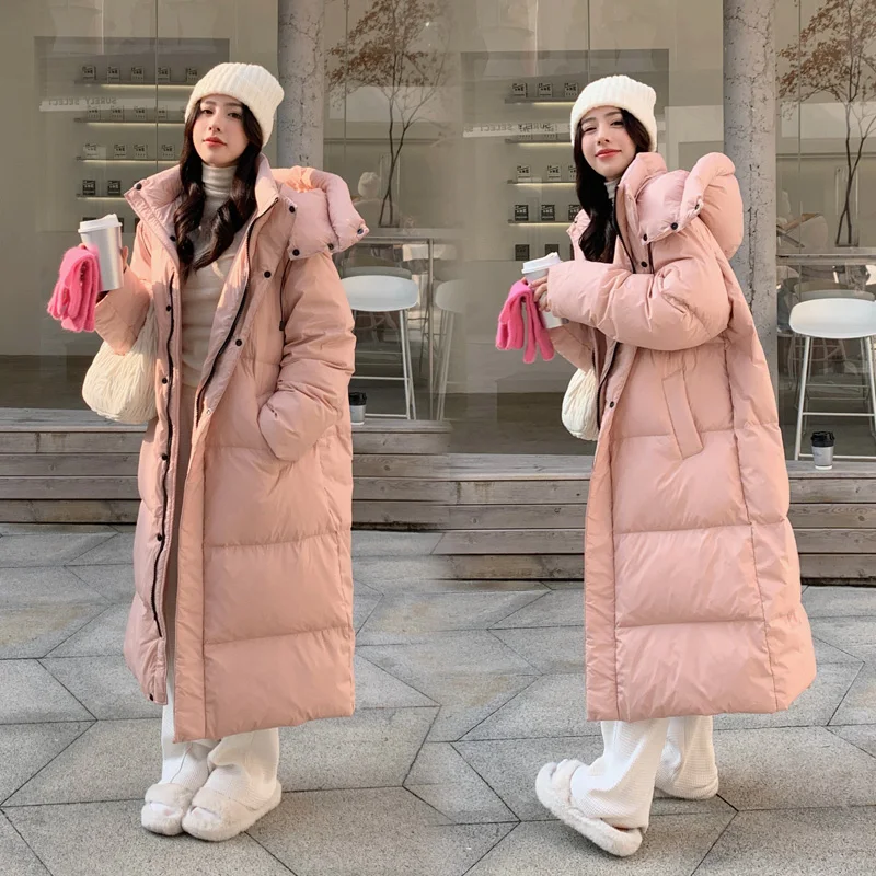 

Women Oversize Bread Jacket Down Cotton Jacket Winter Medium Length Thick New Trend Hooded Zipper Casual Solid 2023