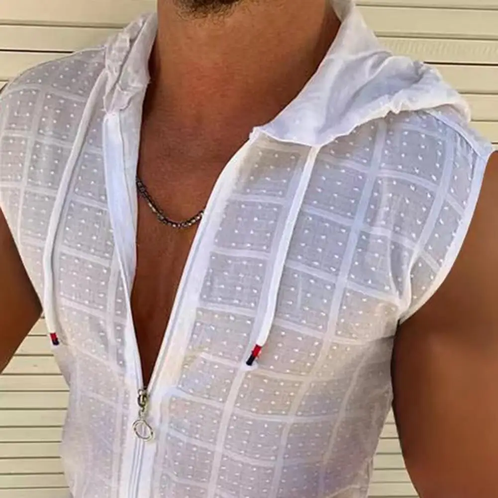 Description Picture 4 of itemFashion Sweatshirt Vest Plaid Stitching Moisture Wicking 3D Cutting Summer Sport Sleeveless Hooded Sweatshirt