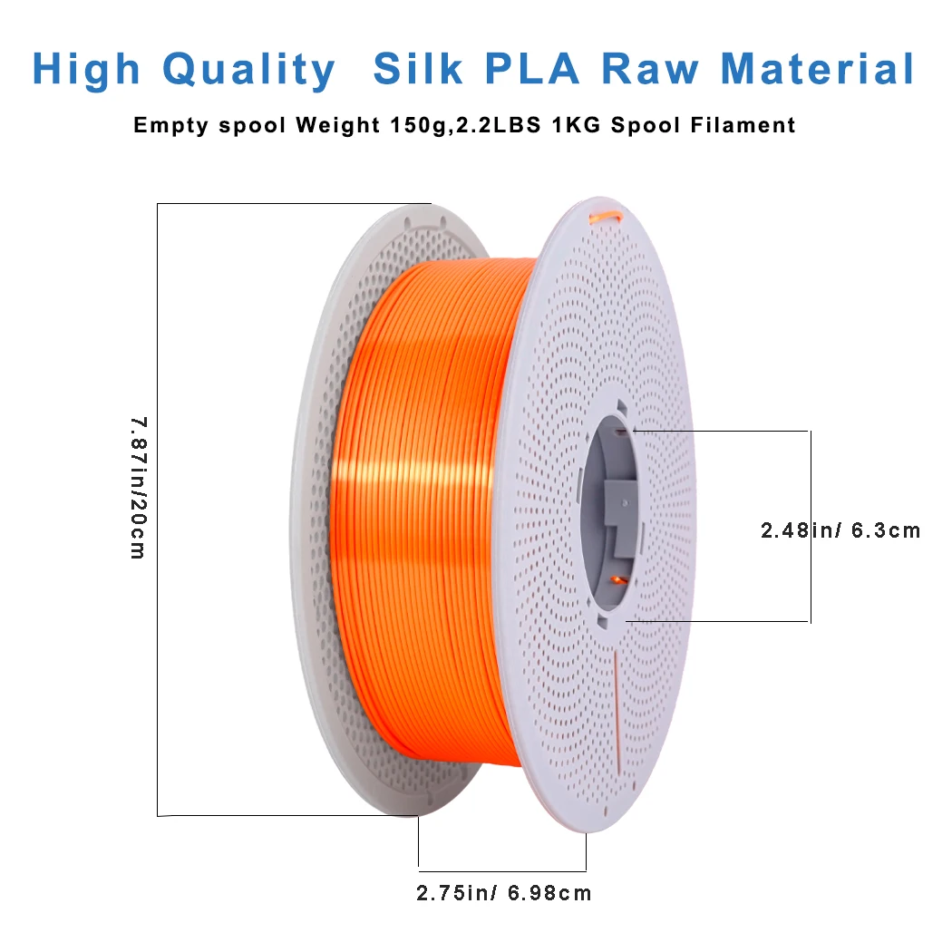 실크 필라멘트 PLA 1.75mm 실크 3D 프린터 필라멘트, PLA 실크 오렌지 1kg 스풀(2.2lbs), 치수 정확도 +/- 0.03mm, 대부분의 F에 적합