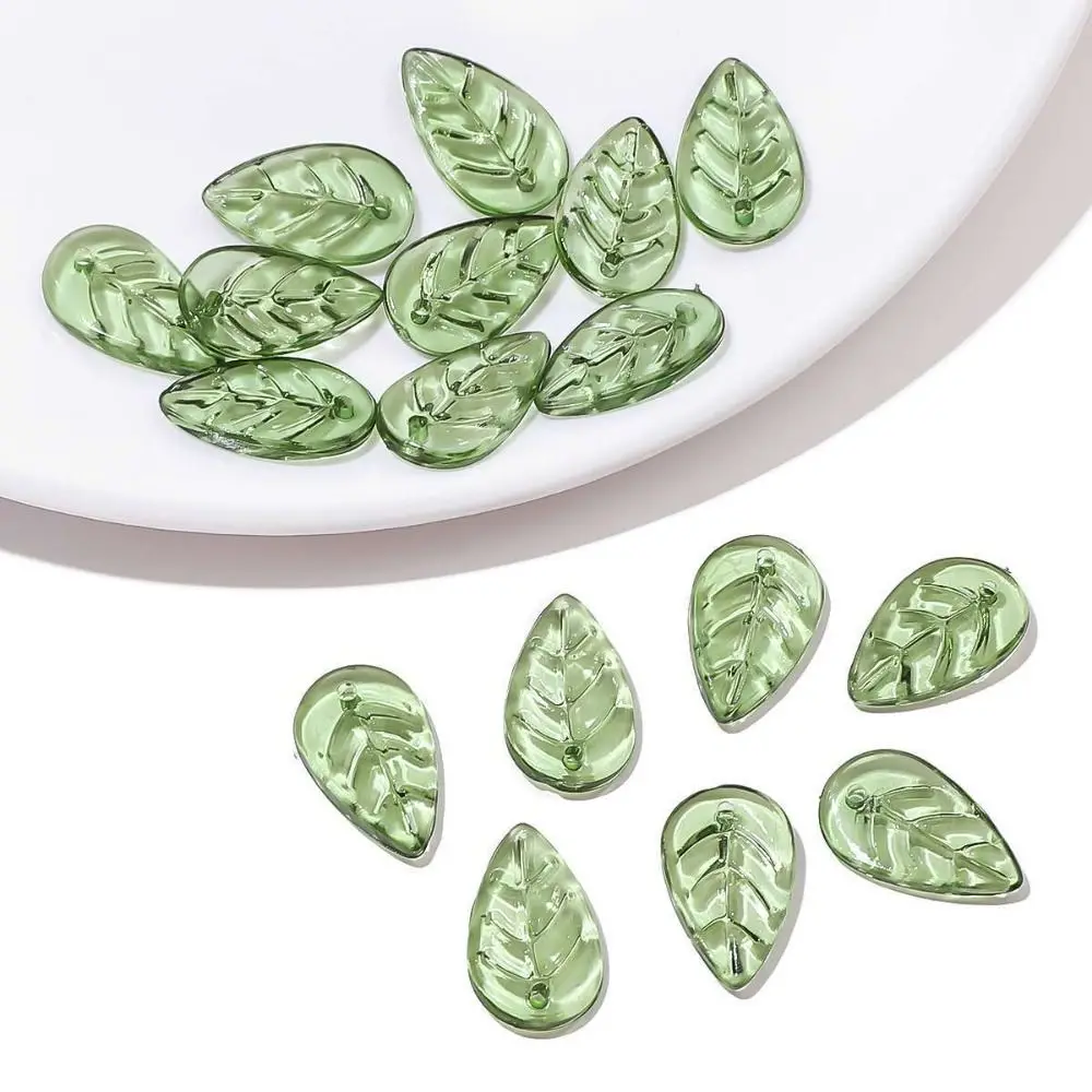 Elegant Green Transparent Leaf-Shaped Acrylic Beads