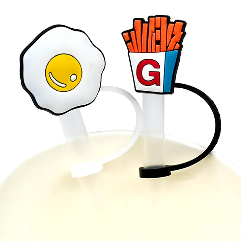 PVC 음료 빨대 토퍼 8 개, 재사용 가능 유출 방지 햄버거 빨대 커버 크리에이티브 컵 방진 장식