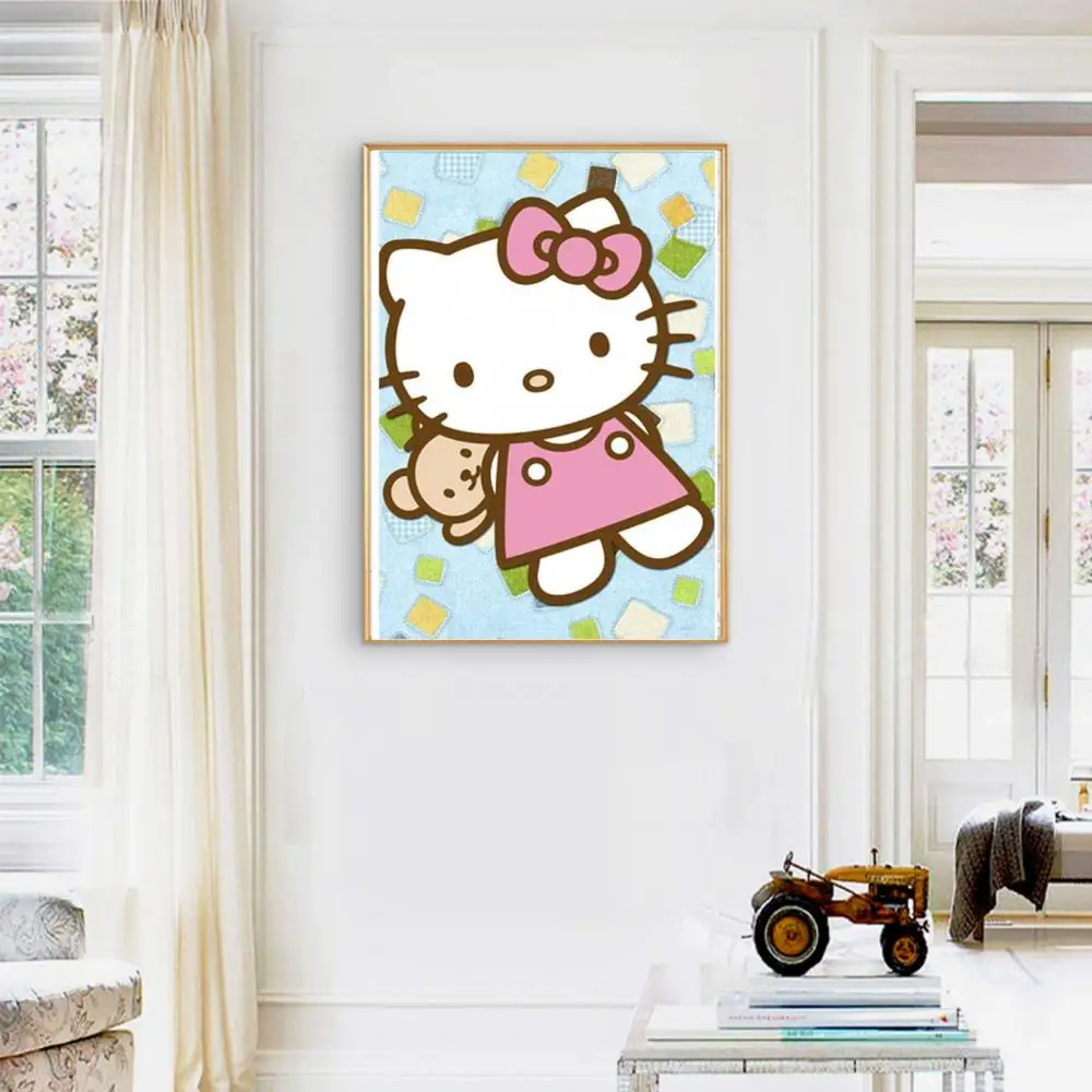 Sanrio Hello Kitty Diamond Painting Kits With Frame 5D DIY Art And Crafts  ,Full Diamond Dots For Home Wall Decor Gifts