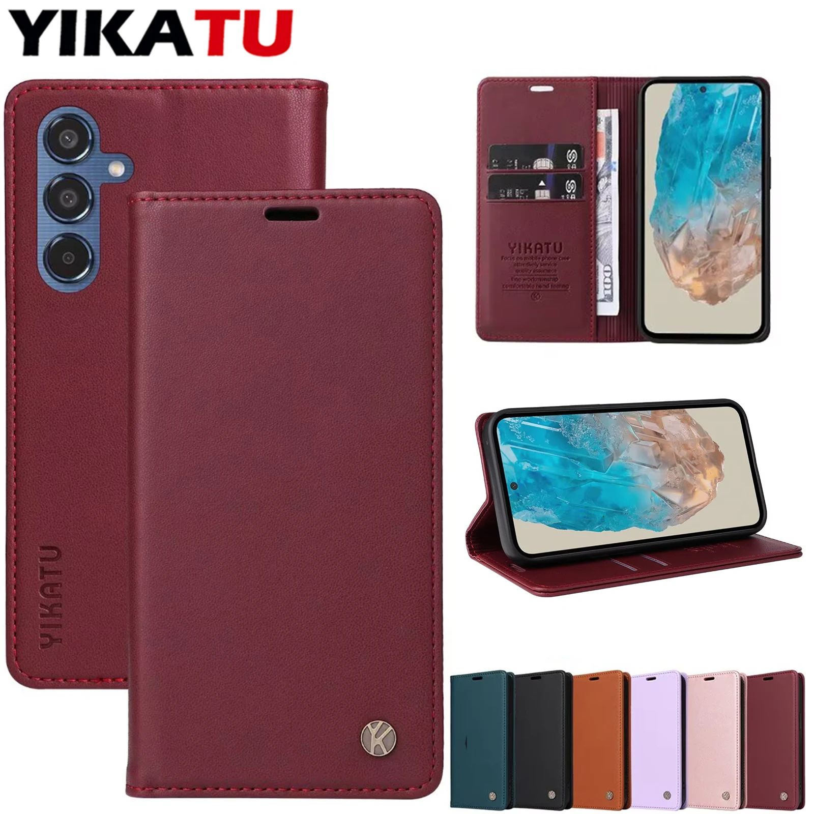Stylish Leather Wallet Phone Case with Card Holder and Magnetic Closure
