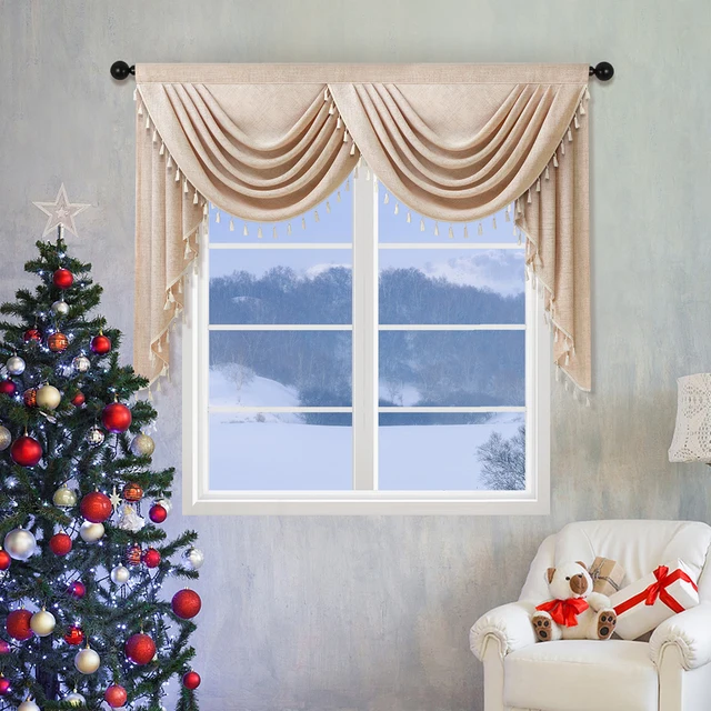 Mantovana In Velluto Burgundy 104cm - Tenda Decorativa Stile Europeo Per Finestre Soggiorno