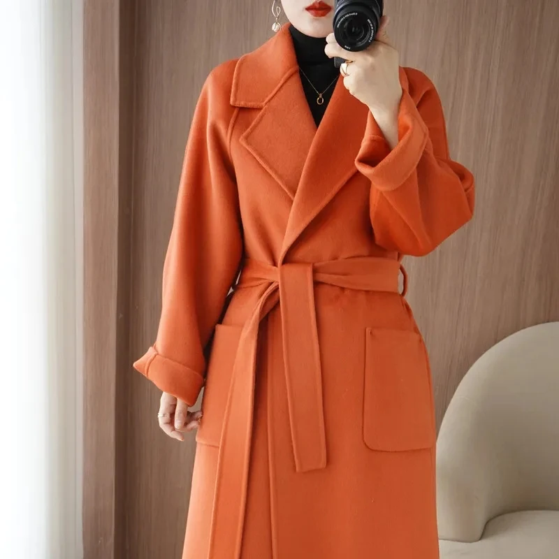 Abrigo-de-lana-con-cintur-n-para-mujer-abrigo-largo-elegante-de ...