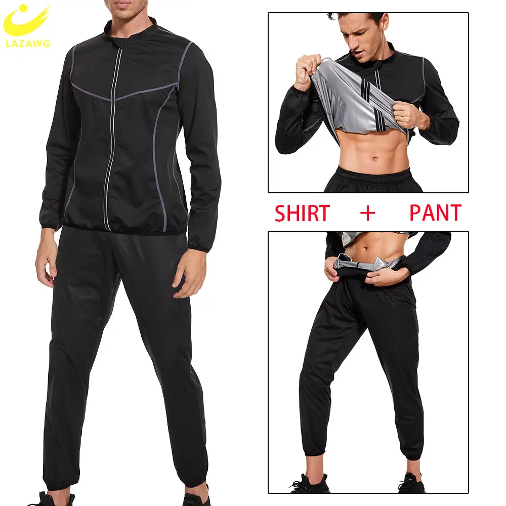 Lazawg Tuta Da Sauna Per Uomo Set Per La Perdita Di Peso Leggings Per Il Sudore Pantaloni Giacca Da Allenamento Pantaloni Dimagranti Top Body Shaper F