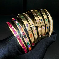 Geometric Rectangle Iced Out Bling Cubic Zirconia Colorful CZ Band Bangle for Women Gold Color Fashion Bracelet Jewelry 2