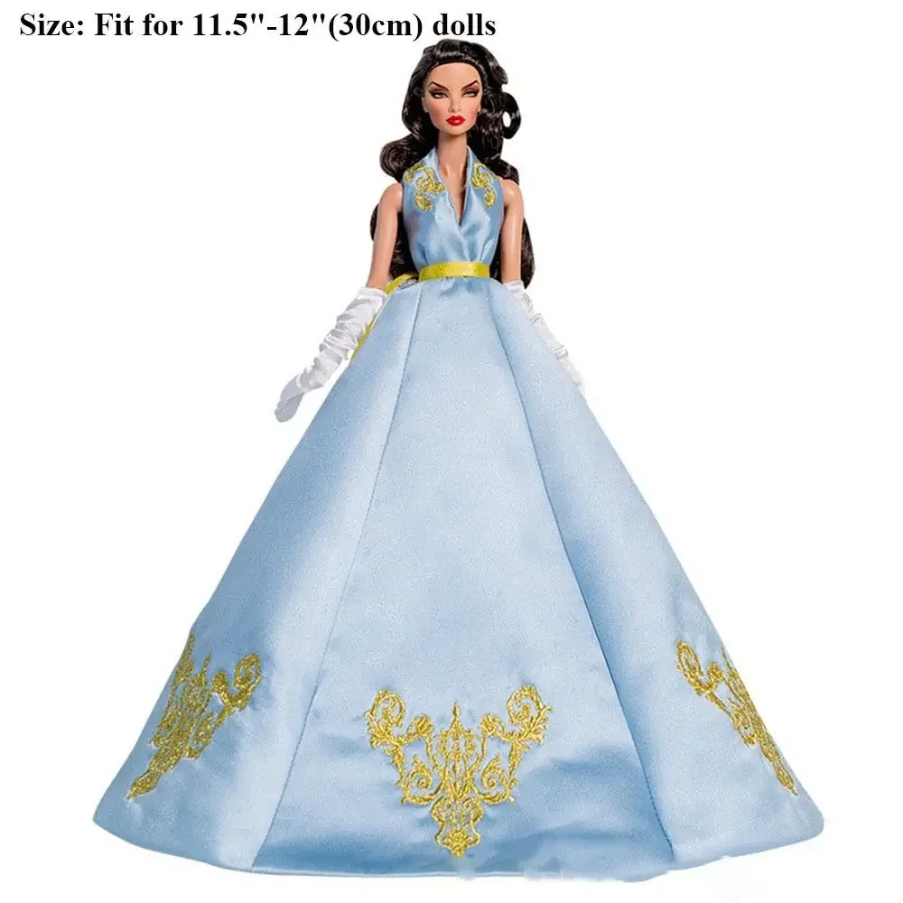 Blue Embroidery Doll Clothes Suit for 11.5 Inch Fashion Dolls