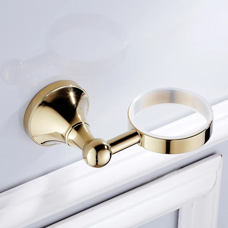 Simple retro toothbrush cup holder brass antique golden ceramic cup New bathroom pendant mouthwash toothbrush