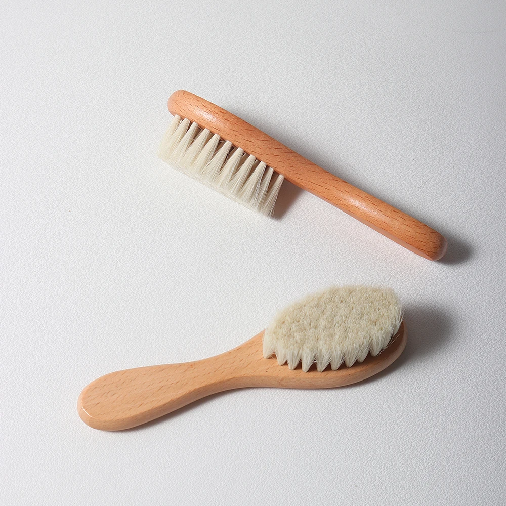 Hot Safety Good Quality Natural Wool beech Wooden Comb Kids Baby Hair Brush