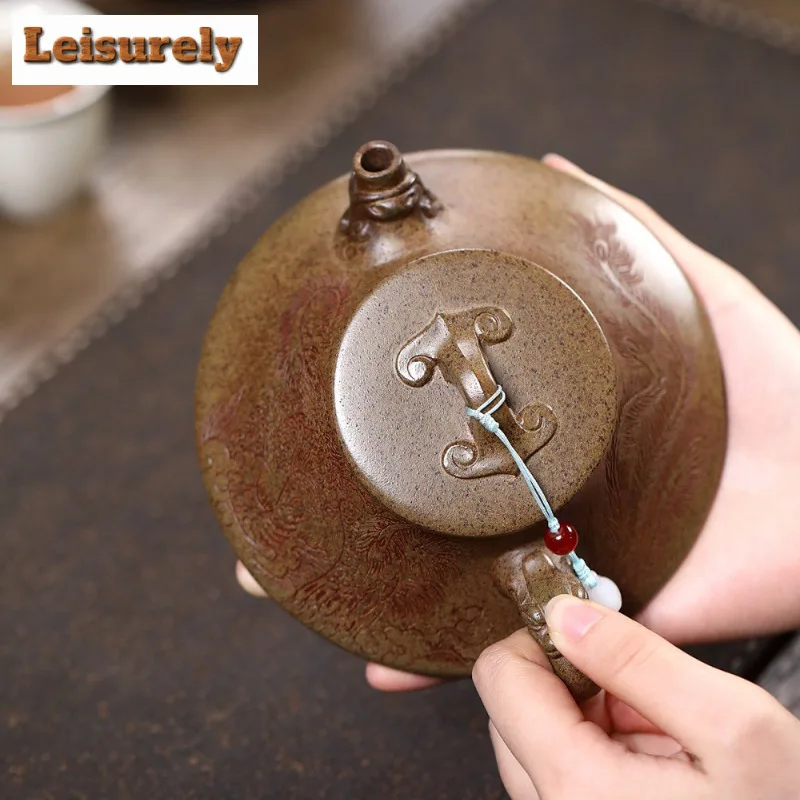 180ml Yixing Purple Clay Teapots Handmade Dragon Scoop Pot Raw Ore Agilawood Mud Tea Brewing Kettle With Infuser Zisha Tea Set