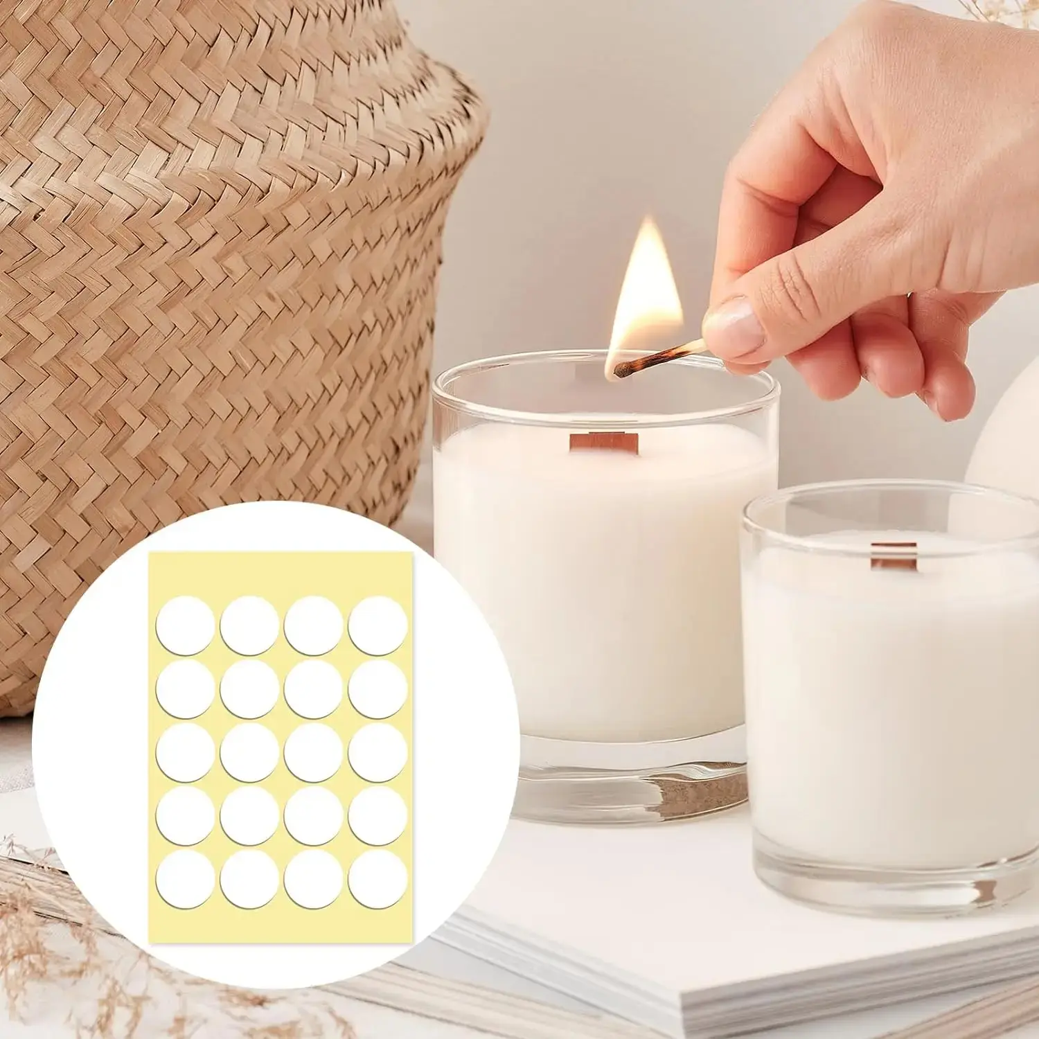 100 Stoppini Per Candele Precerati (15 Cm) Con Linguette + 100 Adesivi + 1 Centrastoppini
