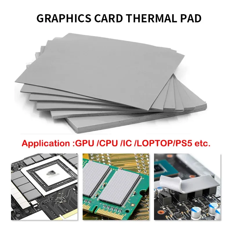 훌륭한 24w 22w 20w 18.6w 16.5w OEM GPU CPU용 열전도 패드, 히트싱크 냉각용 전도성 실리콘 패드, 두께 0.75 1.25 1.75mm