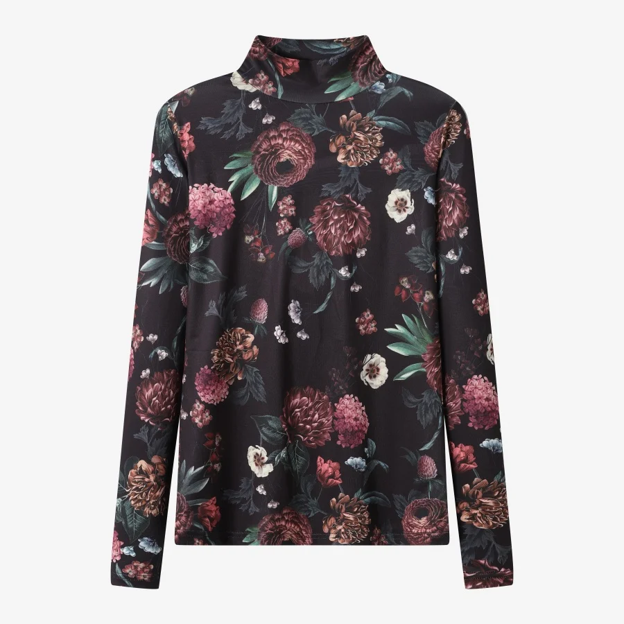 Black print mockneck