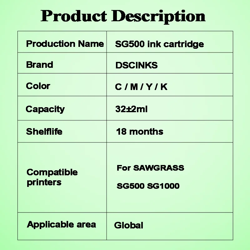 For SAWGRASS SG500 SG1000 No Serial Number Compatible Ink Cartridge Chip Sublimation Ink Plug And Play