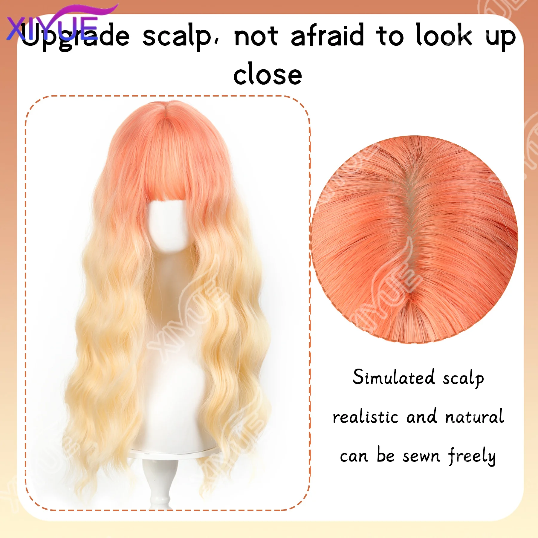 synthetic gradient water ripple wig Orange red gradient beige Synthetic Hair Wigs for Women Long Wavy Cosplay Wig Heat Resistant