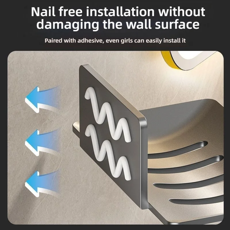 Household Bathroom No-Drill Wall Mounted Space Aluminum Soap Rack Drain Water to Prevent Rust Soap Storage Rack