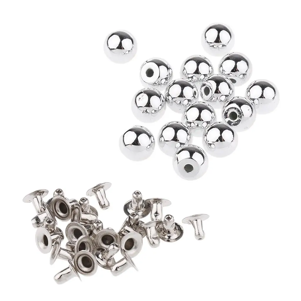 15 Sets 10mm Plastic Pearl Ball Studs Rivet Screw for DIY Leather Crafts
