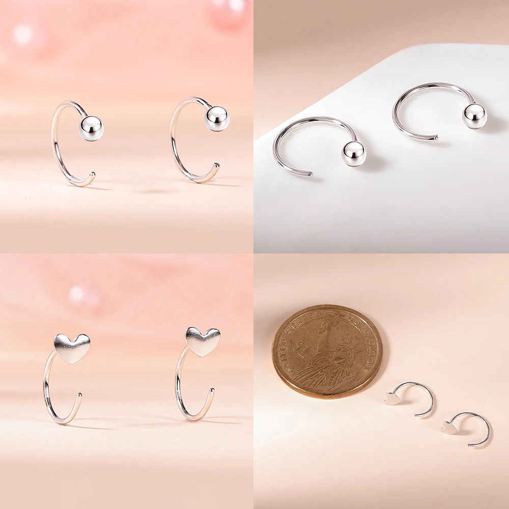 925 Sliver Hoop Earring 2PCS 20G Gold Plated Heart Round Ear Hoop Zircon Opening Huggies Piercings Girls Cute Circle Rings silver earrings,silver hoop earrings,heart hoop earrings