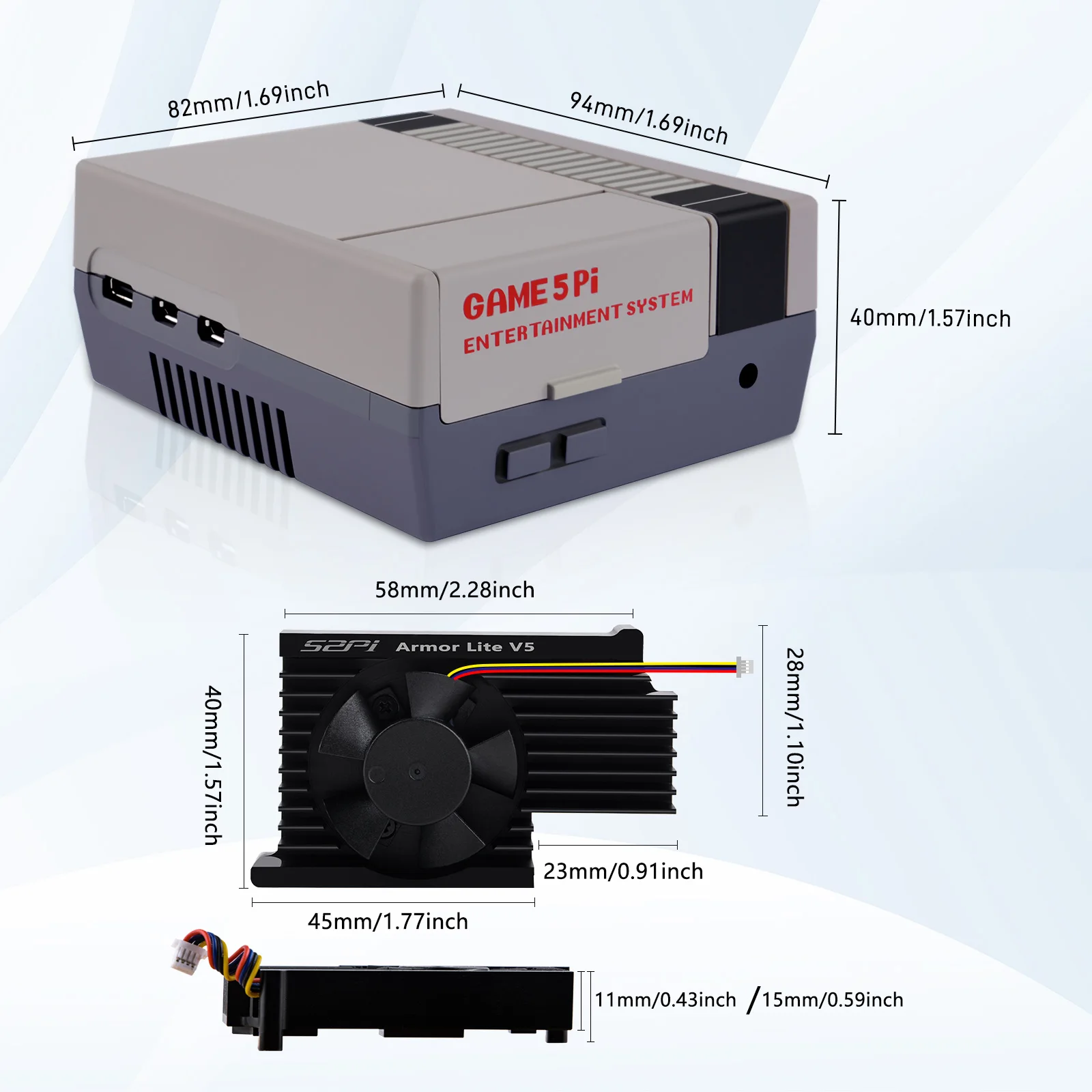 GeeekPi Game 5Pi NES 5Pi Style Case Kit ABS 3510 Functional Cooling Fan Heatsinks Screwdrivers for Raspberry Pi 5