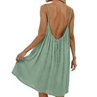 Robe sexy dos nu pour femmes, couleur unie, coupe ample, sans manches, robe courte réglable avec bretelles, robe d'été pour vacances à la plage 4