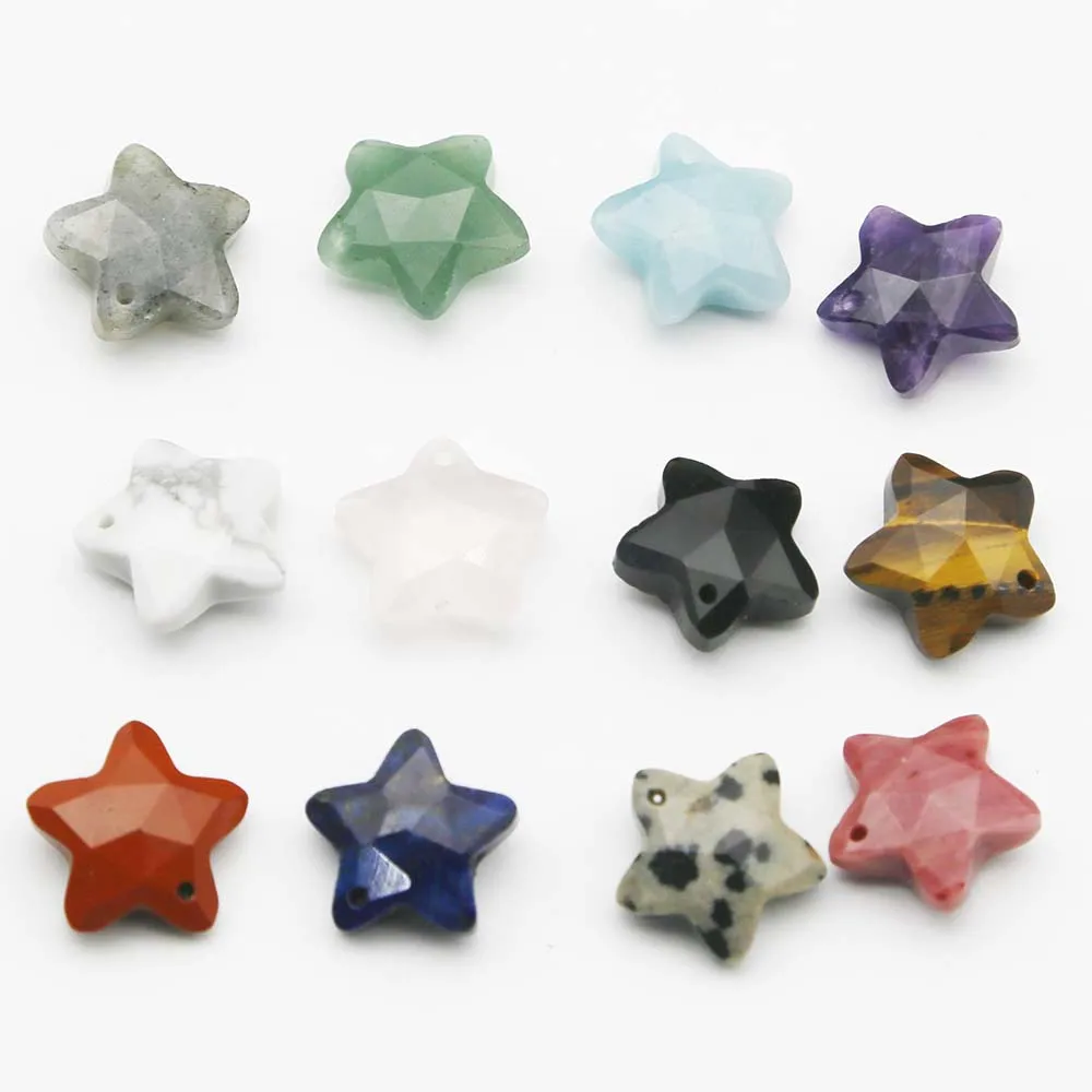 Quality Natural Stone Five Pointed Star Cut Single Hole Necklace Earrings Pendant Charms DIY Jewelry Accessories Wholesale 10PCS
