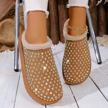 موضة جديدة مستديرة الرأس مثير سميكة وحيد حجم كبير أحذية قطنية غير رسمية لفصل الشتاء مريحة الدافئة نعال مسطحة للنساء