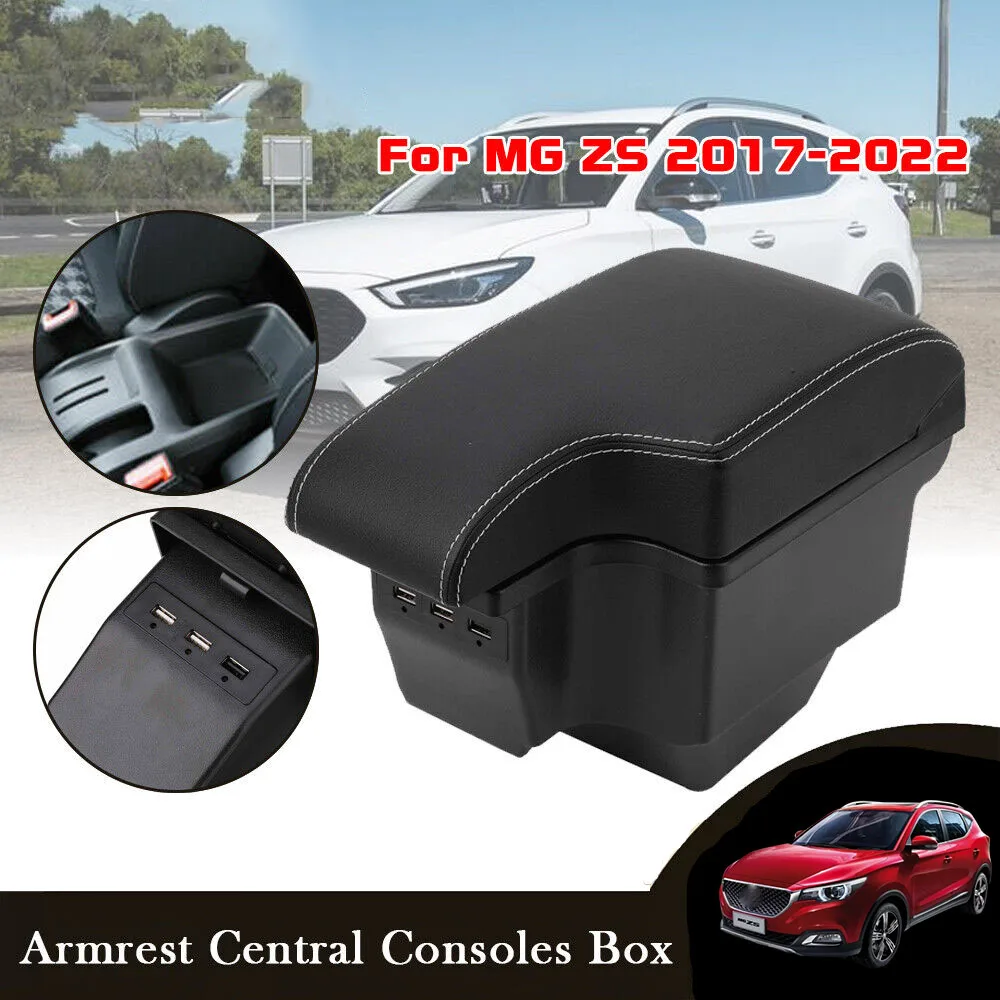 For MG ZS 2017-2022 Central Consoles Armrest Box Arm Rest With 3 USB  Charger Central Consoles Storage Box Accessories
