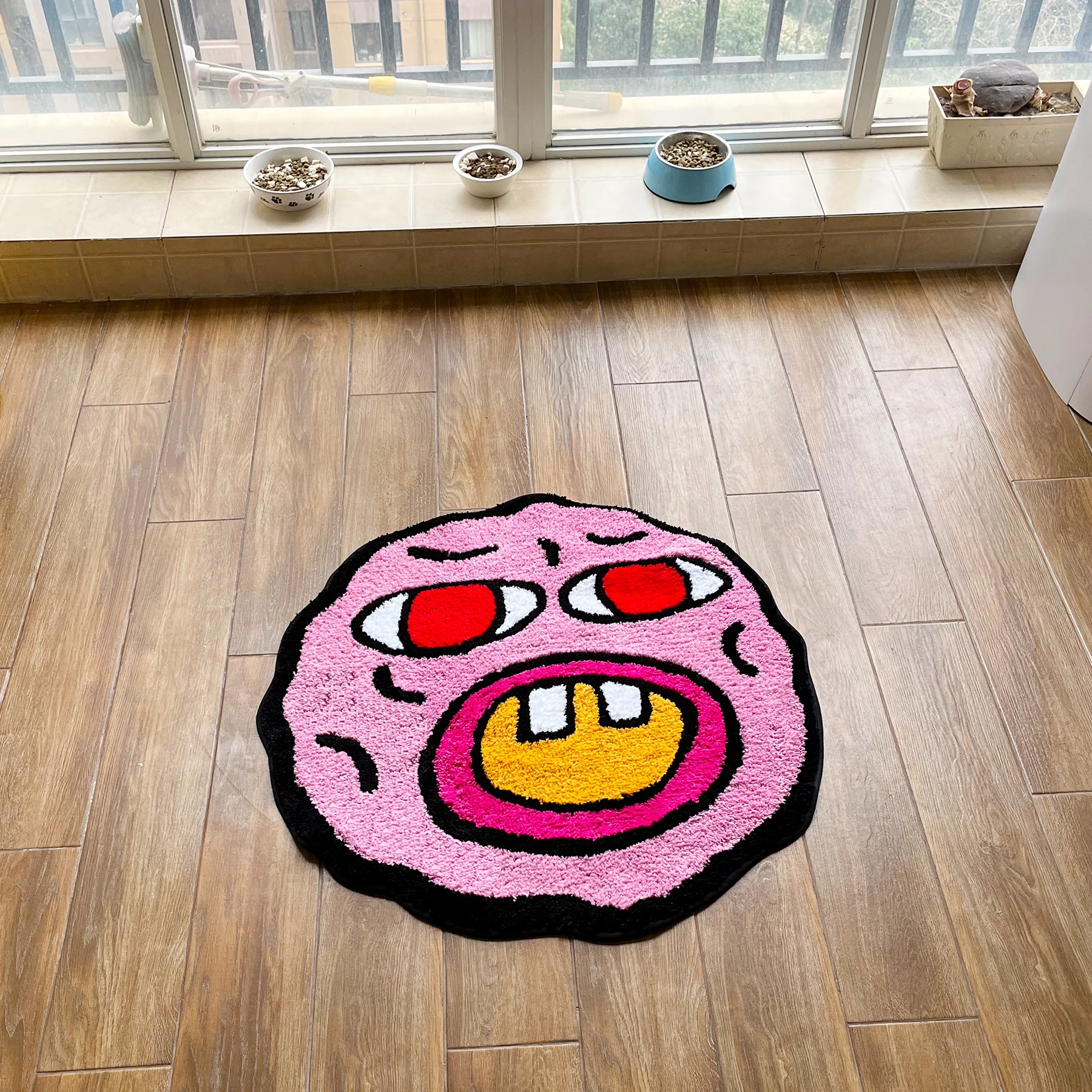 Shaggy Rugs LAKEA Cherry Bomb Rug Pink Handmade Tufted Carpet Room Decor Kawaii Rug Small Rugs for Bedroom Cartoon Circle Punch Needle