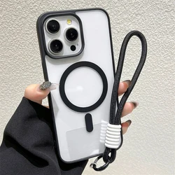 Luxury Clear Shockproof Phone Case with Lanyard and Wrist Strap Cover - iPhone 12 Pro Max (Black SJS055)