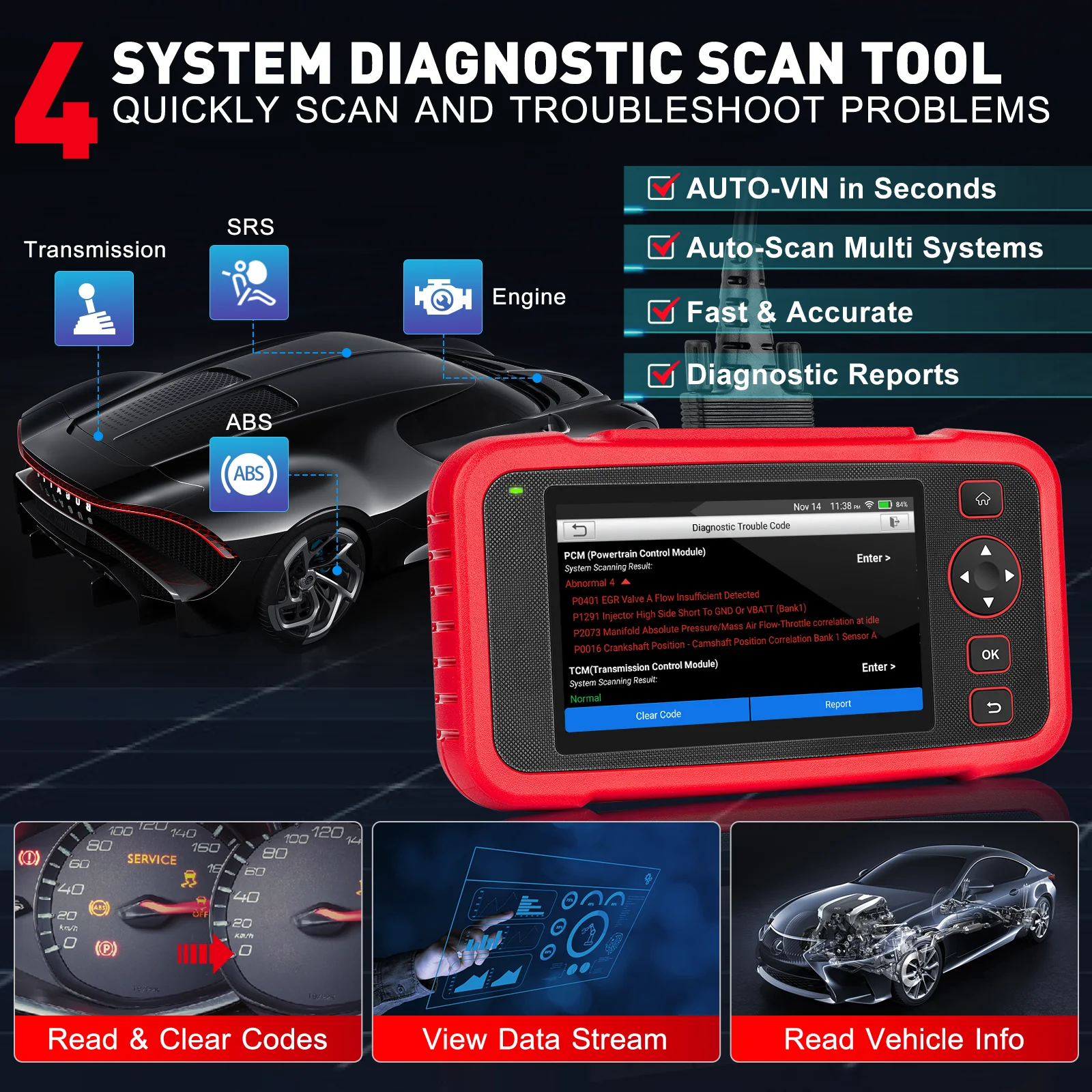 LAUNCH CRP123i V2.0 ABS SRS Transmission Engine Scan Tool OBD 2 Reader Throttle/Oil Reset/SAS reset Lifetime Free WiFi Update 3