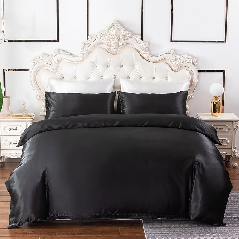 High-end Satin Silky Queen Bedding Set Luxury Soft Comfortable King Size Duvet Cover Set High Quality Home Smooth Cozy Bed Sets 