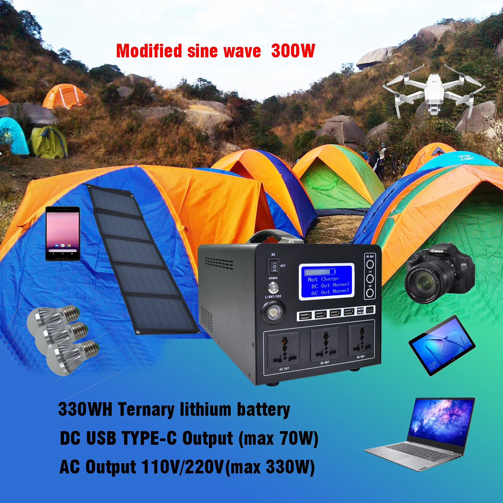 300watts Mini Portable Solar Power AC DC Output Home Lighting System Generator For Fan And TV