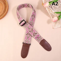 Deluxe Embroidered Cotton Leather Adjustable Guitar Strap (A2)
