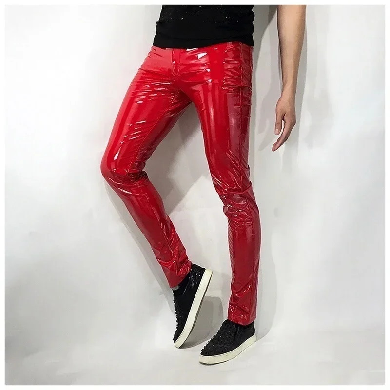 Description Picture 5 of itemFashion Hip Hop Rock Punk Slim Fit Pu Leather Trousers Stage Clothes Can Becustom Men Skinny Leather Motorcycle Pants