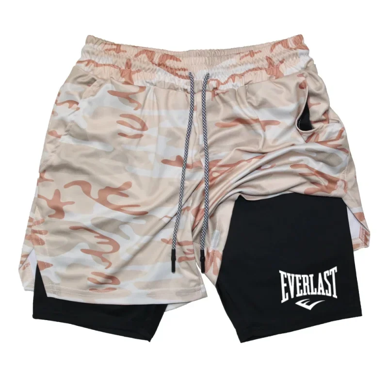 Men's compression gym shorts EVERLAST printed sports pants, double