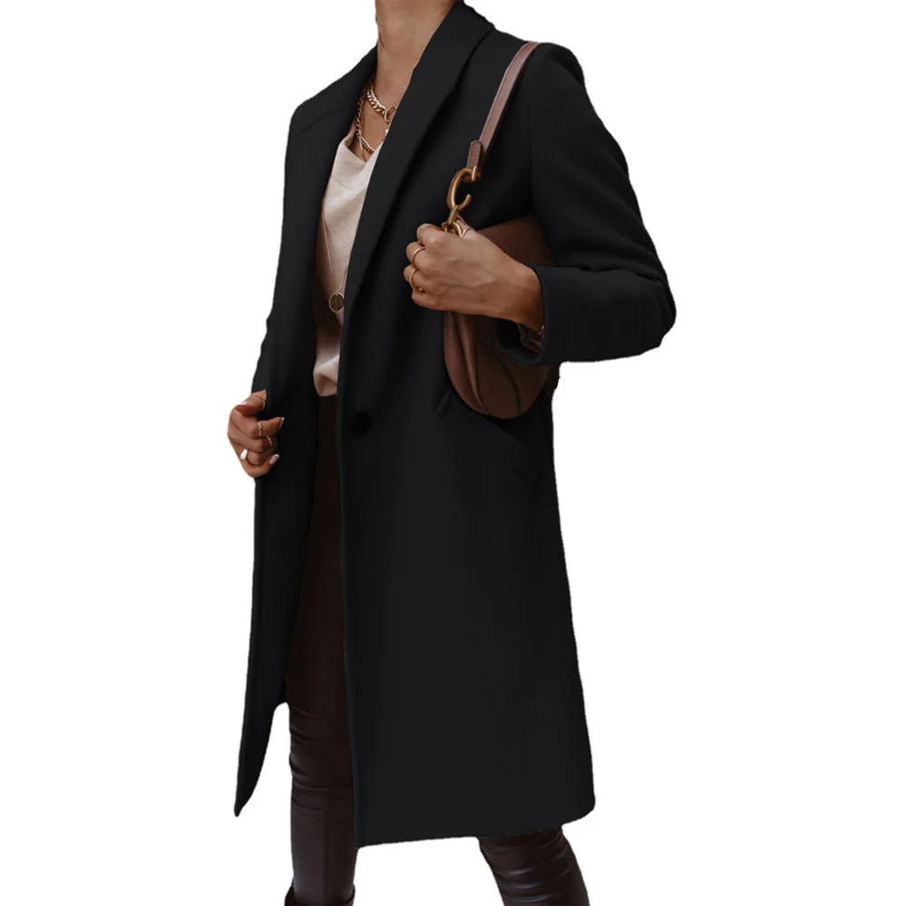 Autumn and Winter Jacket for Female 2023 Fashion New Solid Color Temperament Commuter Lapel Long Sleeve Button Coat