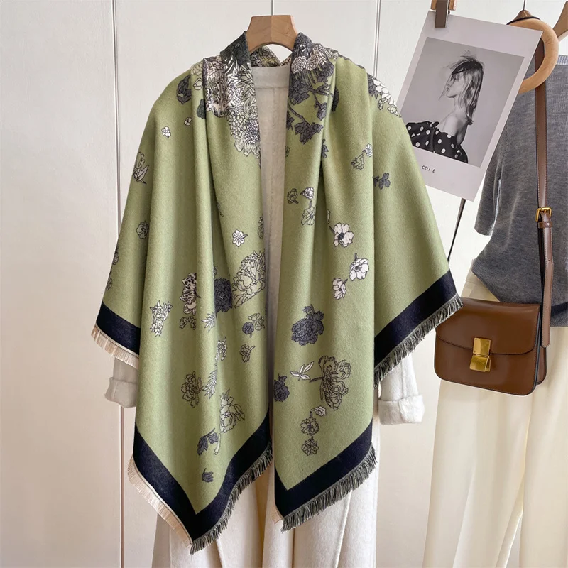 

Женский кашемировый шарф элегантный шерстяной мягкий шейный платок теплый вязаный большой зимний женский одеяло с цветочным принтом Толстая шаль